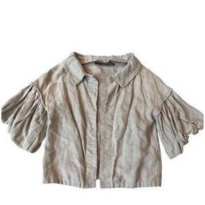 Maurizio Pecoraro 2000s Linen Hemp Puff Sleeve Cropped Jacket Grey 4